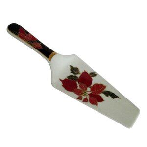 Mikasa Christmas Eve Porcelain Cake Dessert Server Poinsettia with Gold Accents